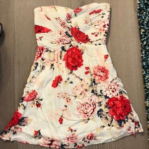 Urban outfitters strapless rose patterned dress